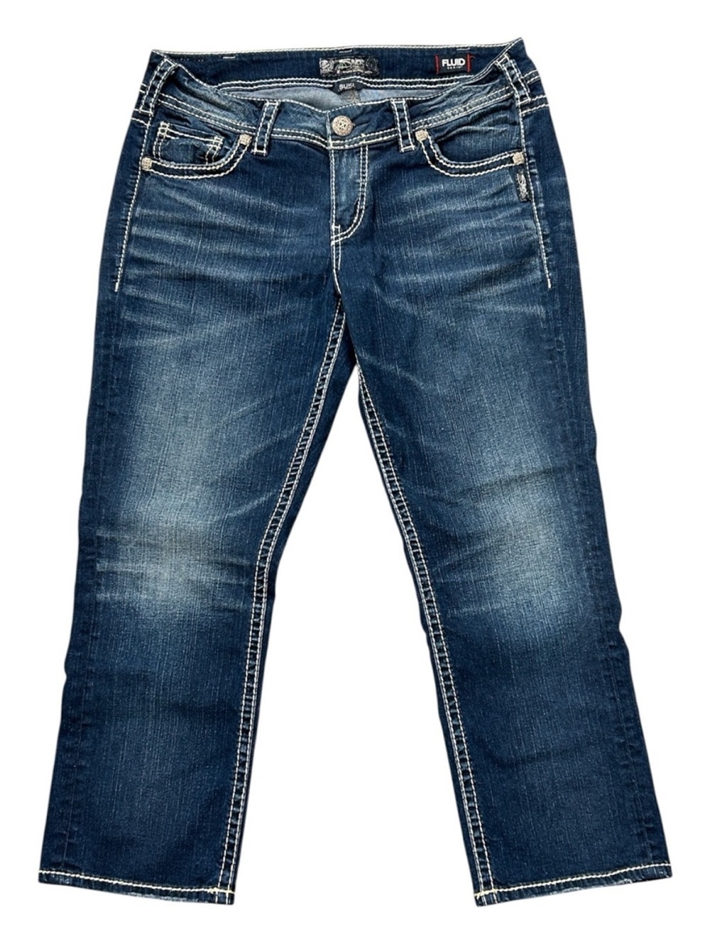 Silver Jeans Women's Dark Blue Cropped Straight-Leg Jeans